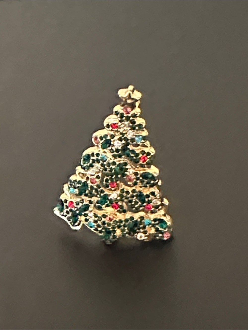Talbots Gold-Tone Christmas Tree Brooch with Green and Pink Stones